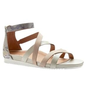 ABEO Braelyn Women Flat Sandals Snake Embossed Zipper‎ Ankle Strap 6.5 Neutral